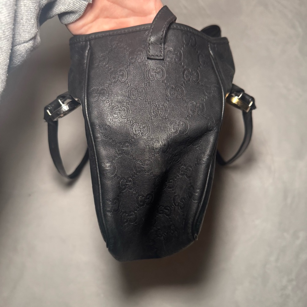 Auth. Gucci Guccissima GG Monogram Black Leather Shoulder Bag, East West Style - Picture 10 of 15